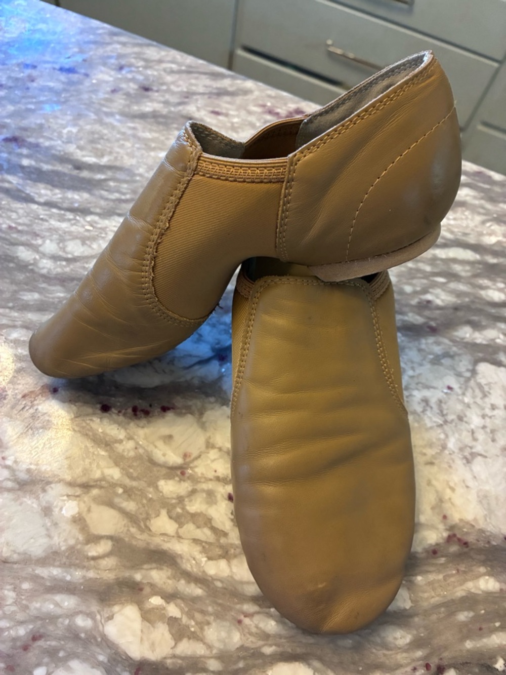 Leather Slip-On Dance Shoes in Tan